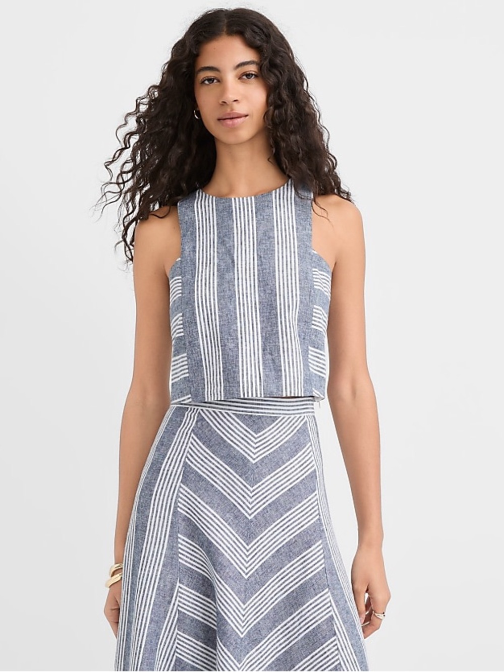 LOFT Navy & White Striped Sleeveless Crop Top